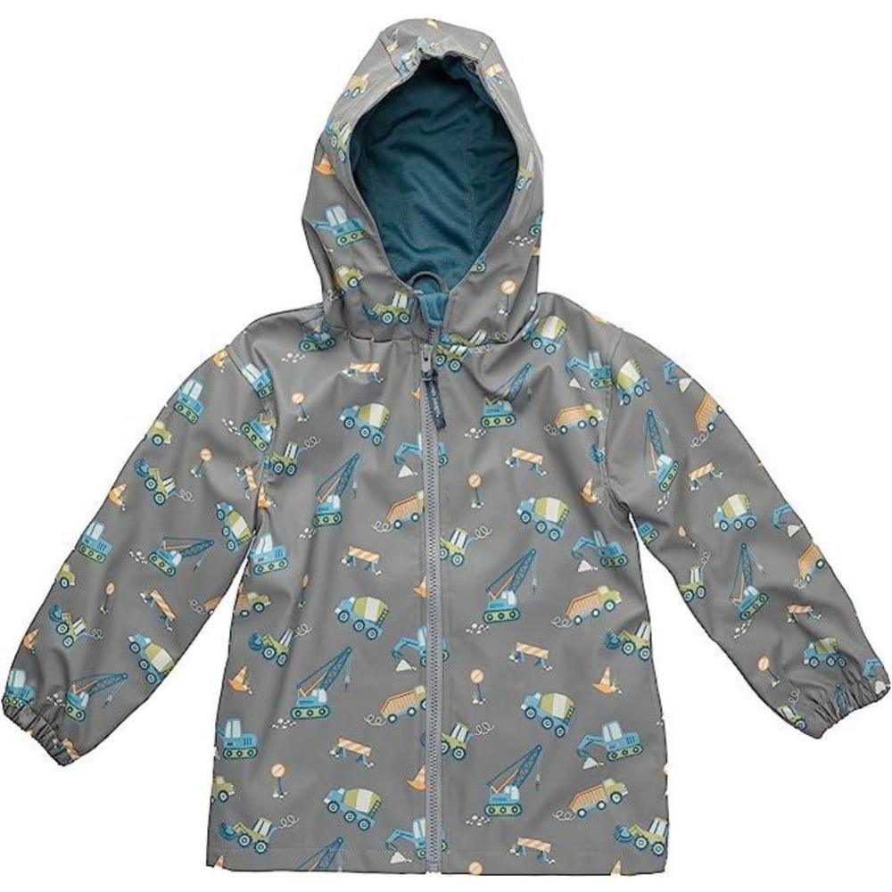 Stephen Joseph Kids 4T Construction Truck Rain Coat Grey Hooded Jacket NEW